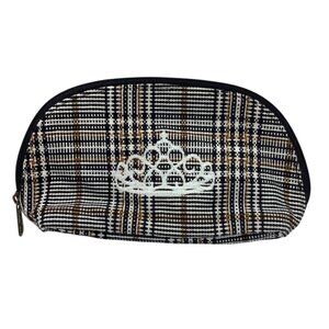 Thirty-One‎ Plaid Cosmetic Bag Crown Embroidery 7.5" Cotton/Polyester